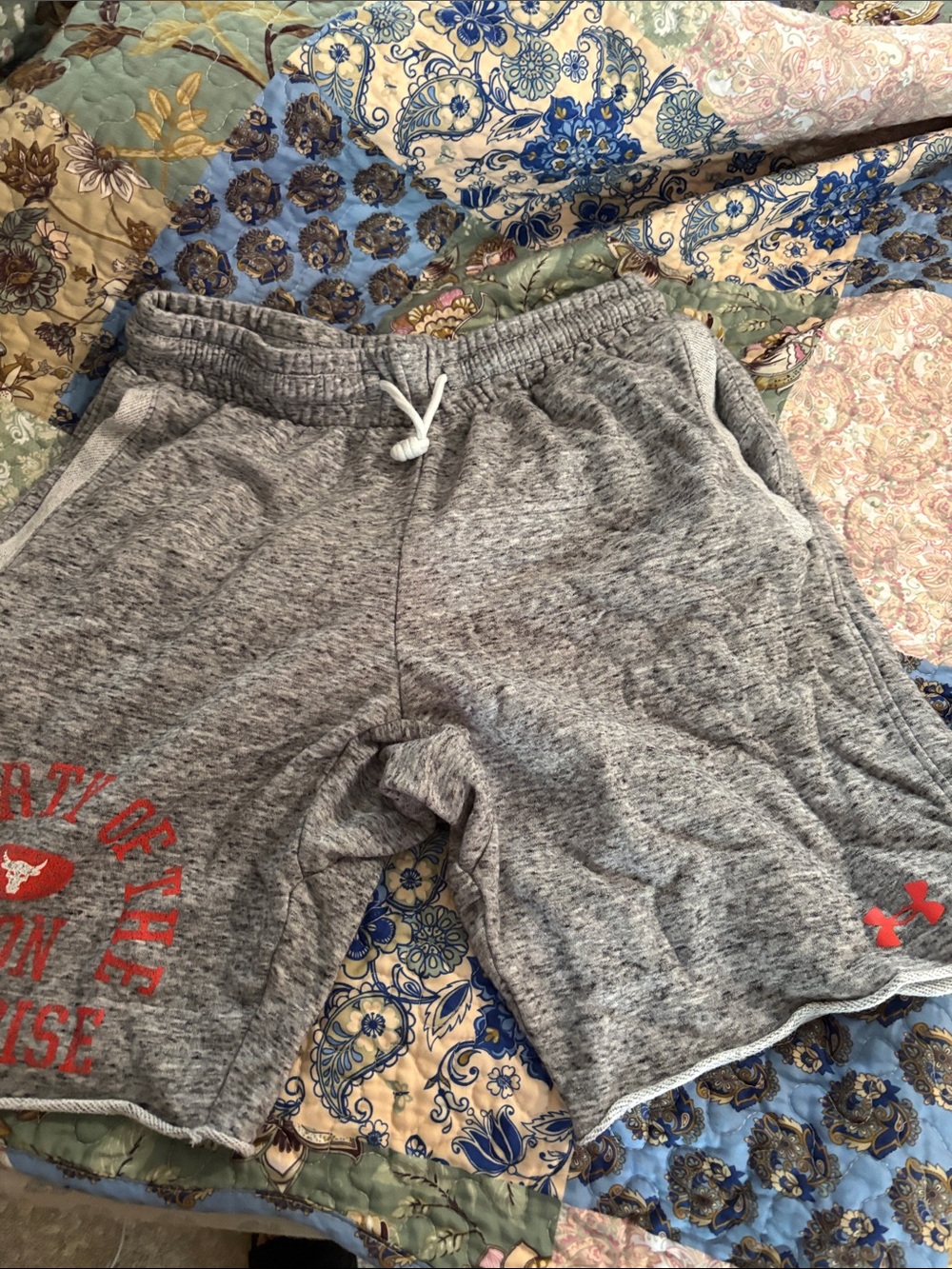 Gray Athletic Drawstring Shorts with Red Logo